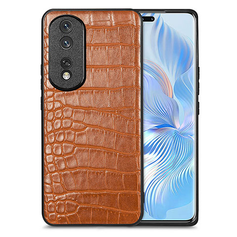 Coque Luxe Cuir Housse Etui S01D pour Huawei Honor 80 Pro 5G Marron