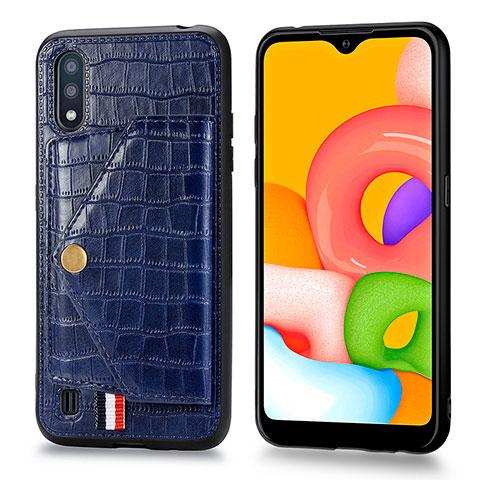 Coque Luxe Cuir Housse Etui S01D pour Samsung Galaxy A01 SM-A015 Bleu