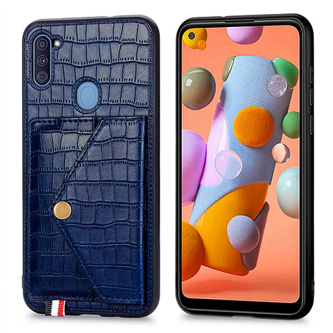 Coque Luxe Cuir Housse Etui S01D pour Samsung Galaxy A11 Bleu