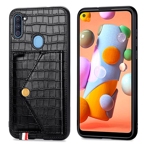 Coque Luxe Cuir Housse Etui S01D pour Samsung Galaxy A11 Noir