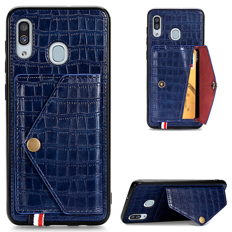 Coque Luxe Cuir Housse Etui S01D pour Samsung Galaxy A20 Bleu