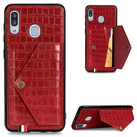 Coque Luxe Cuir Housse Etui S01D pour Samsung Galaxy A20 Rouge