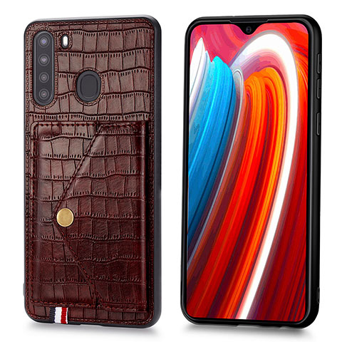 Coque Luxe Cuir Housse Etui S01D pour Samsung Galaxy A21 Marron