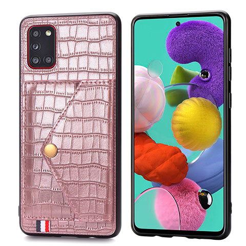 Coque Luxe Cuir Housse Etui S01D pour Samsung Galaxy A31 Or Rose