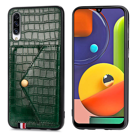 Coque Luxe Cuir Housse Etui S01D pour Samsung Galaxy A50 Vert