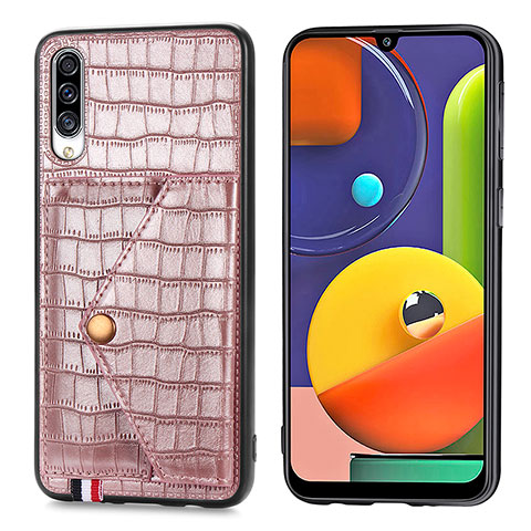 Coque Luxe Cuir Housse Etui S01D pour Samsung Galaxy A50S Or Rose