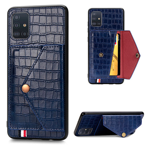 Coque Luxe Cuir Housse Etui S01D pour Samsung Galaxy A71 4G A715 Bleu