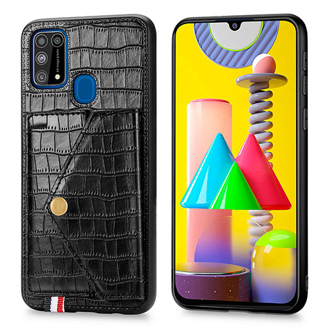 Coque Luxe Cuir Housse Etui S01D pour Samsung Galaxy M21s Noir