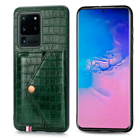 Coque Luxe Cuir Housse Etui S01D pour Samsung Galaxy S20 Ultra 5G Vert