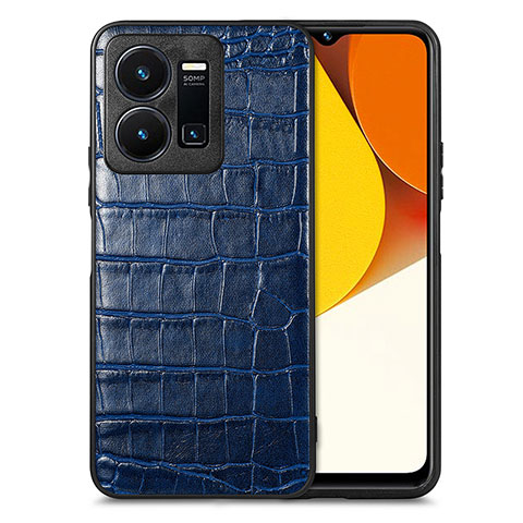 Coque Luxe Cuir Housse Etui S01D pour Vivo Y35 4G Bleu