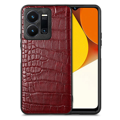 Coque Luxe Cuir Housse Etui S01D pour Vivo Y35 4G Rouge