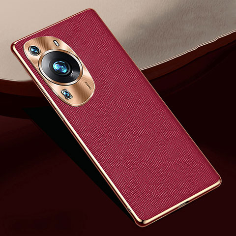 Coque Luxe Cuir Housse Etui S02 pour Huawei P60 Rouge