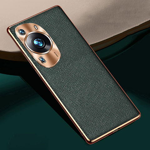 Coque Luxe Cuir Housse Etui S02 pour Huawei P60 Vert