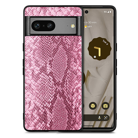 Coque Luxe Cuir Housse Etui S02D pour Google Pixel 7 5G Rose Rouge