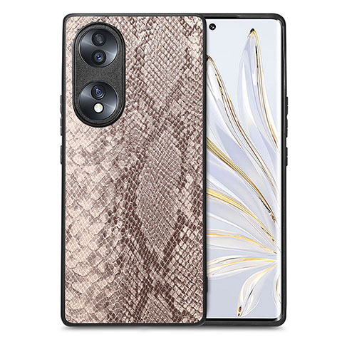 Coque Luxe Cuir Housse Etui S02D pour Huawei Honor 70 5G Brun Clair