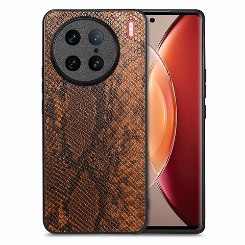 Coque Luxe Cuir Housse Etui S02D pour Vivo X90 Pro 5G Marron