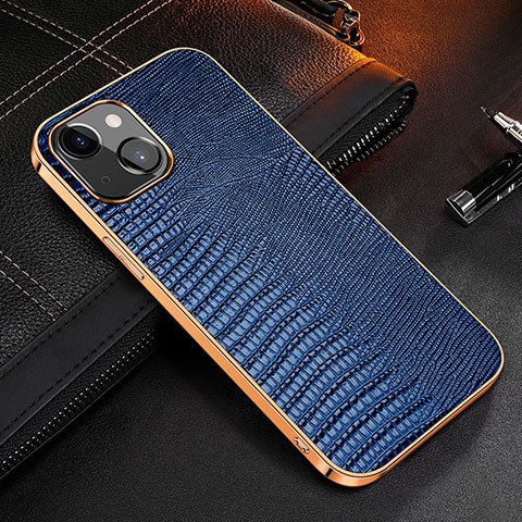 Coque Luxe Cuir Housse Etui S04 pour Apple iPhone 13 Bleu