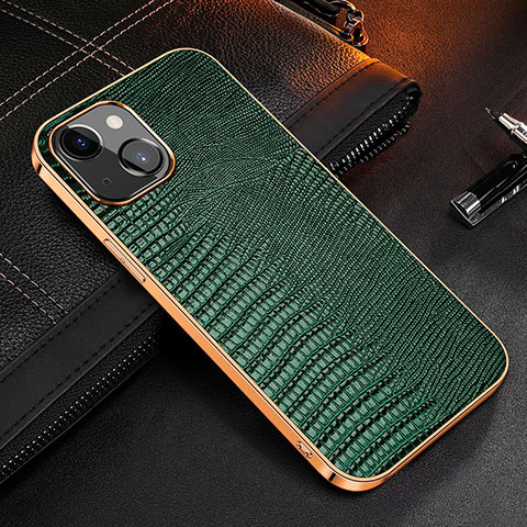 Coque Luxe Cuir Housse Etui S04 pour Apple iPhone 13 Vert