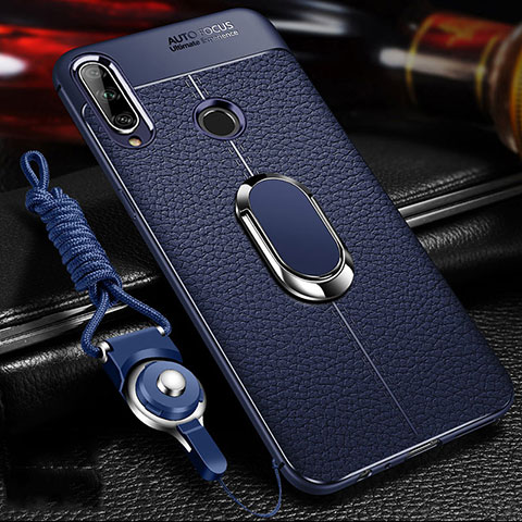 Coque Luxe Cuir Housse Etui S04 pour Huawei Enjoy 10 Plus Bleu