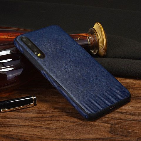 Coque Luxe Cuir Housse Etui S04 pour Huawei P30 Bleu