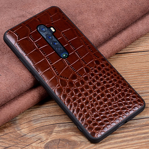 Coque Luxe Cuir Housse Etui S04 pour Oppo Reno2 Marron