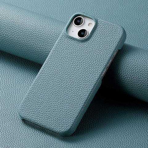 Coque Luxe Cuir Housse Etui S04D pour Apple iPhone 15 Bleu