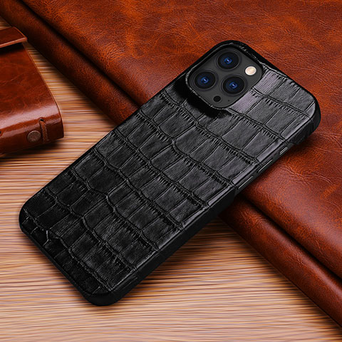 Coque Luxe Cuir Housse Etui S06 pour Apple iPhone 14 Pro Max Noir