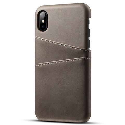 Coque Luxe Cuir Housse Etui S06 pour Apple iPhone X Gris