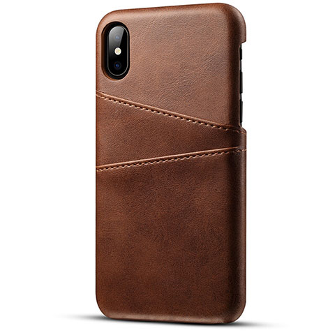 Coque Luxe Cuir Housse Etui S06 pour Apple iPhone Xs Marron