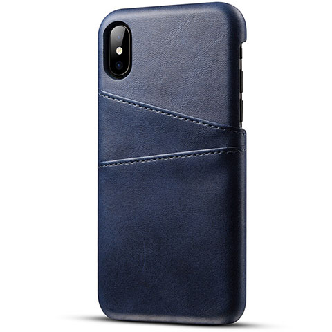 Coque Luxe Cuir Housse Etui S06 pour Apple iPhone Xs Max Bleu