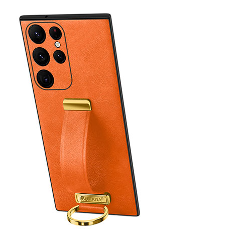 Coque Luxe Cuir Housse Etui S06 pour Samsung Galaxy S22 Ultra 5G Orange