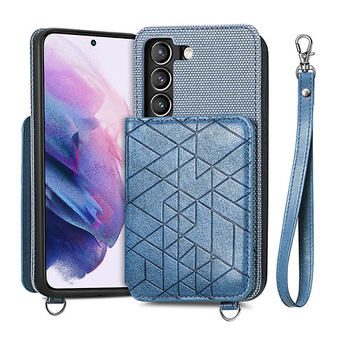 Coque Luxe Cuir Housse Etui S08D pour Samsung Galaxy S21 FE 5G Bleu