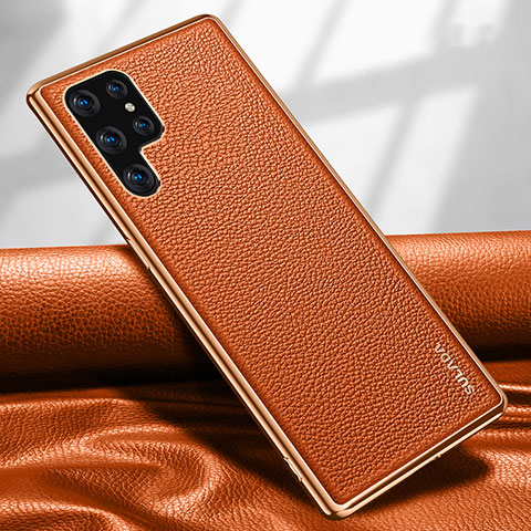 Coque Luxe Cuir Housse Etui S09 pour Samsung Galaxy S21 Ultra 5G Orange