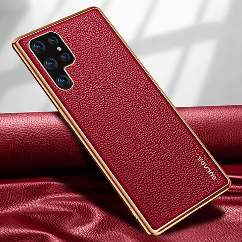 Coque Luxe Cuir Housse Etui S09 pour Samsung Galaxy S21 Ultra 5G Rouge