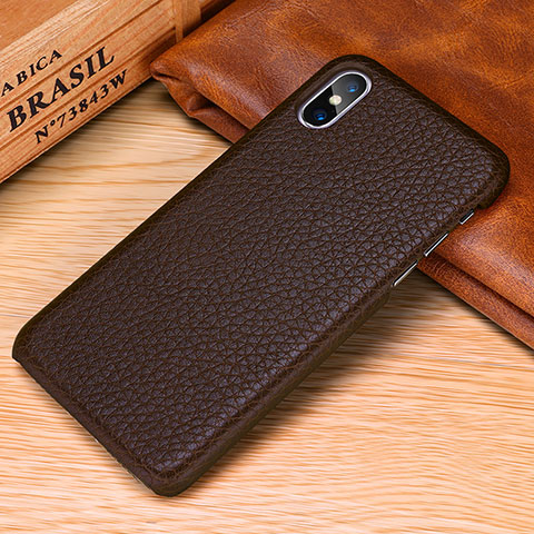 Coque Luxe Cuir Housse Etui S10 pour Apple iPhone Xs Max Marron