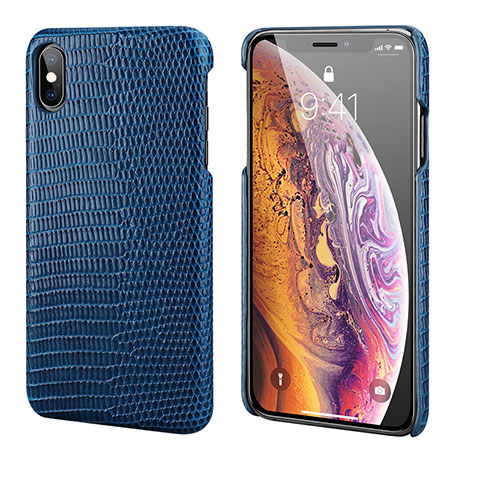 Coque Luxe Cuir Housse Etui S12 pour Apple iPhone Xs Bleu