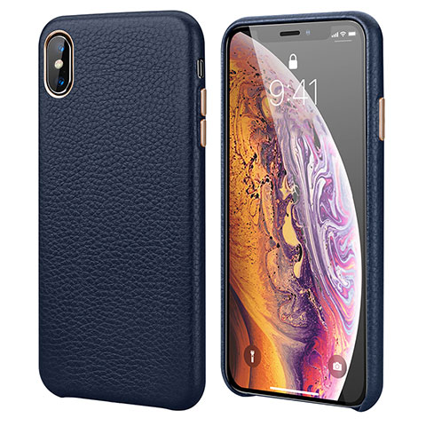 Coque Luxe Cuir Housse Etui S14 pour Apple iPhone Xs Bleu