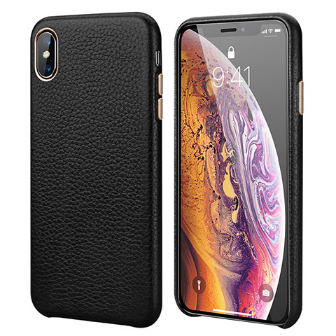 Coque Luxe Cuir Housse Etui S14 pour Apple iPhone Xs Noir