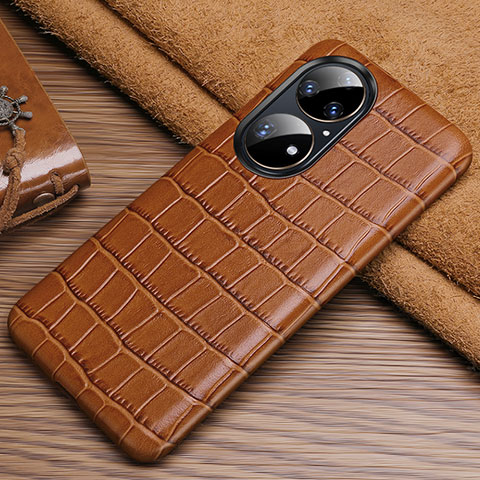 Coque Luxe Cuir Housse Etui ST3 pour Huawei P50e Marron