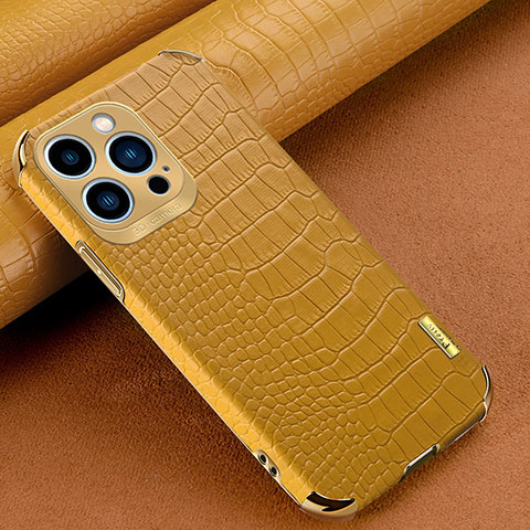 Coque Luxe Cuir Housse Etui XD1 pour Apple iPhone 14 Pro Max Jaune