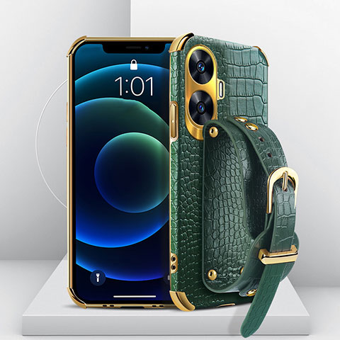 Coque Luxe Cuir Housse Etui XD4 pour Realme C55 Vert