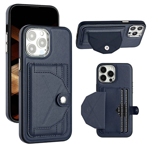 Coque Luxe Cuir Housse Etui Y01B pour Apple iPhone 15 Pro Max Bleu