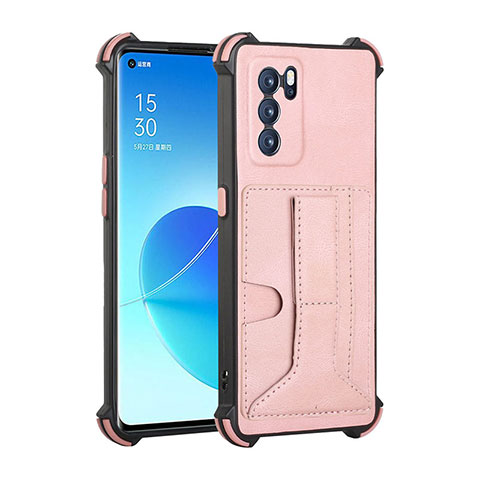 Coque Luxe Cuir Housse Etui Y01B pour Oppo Reno6 Pro 5G India Or Rose