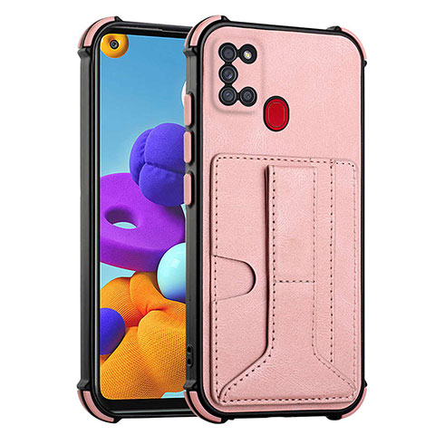 Coque Luxe Cuir Housse Etui Y01B pour Samsung Galaxy A21s Or Rose