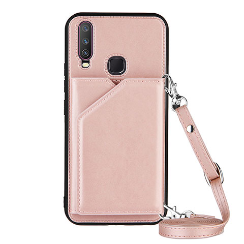 Coque Luxe Cuir Housse Etui Y01B pour Vivo Y15 Or Rose