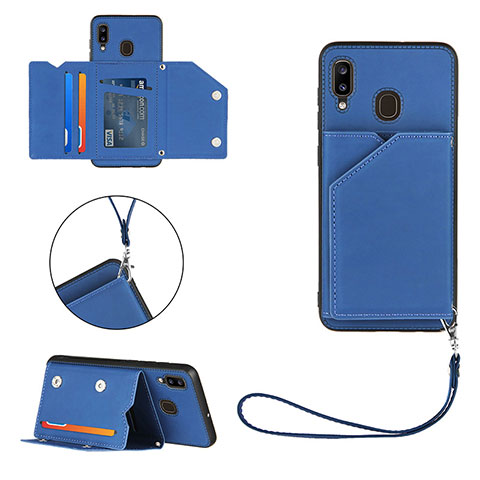 Coque Luxe Cuir Housse Etui Y03B pour Samsung Galaxy A20 Bleu