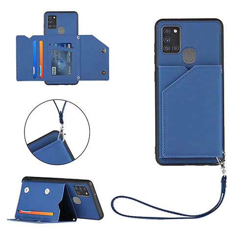 Coque Luxe Cuir Housse Etui Y03B pour Samsung Galaxy A21s Bleu