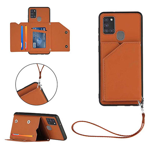 Coque Luxe Cuir Housse Etui Y03B pour Samsung Galaxy A21s Marron