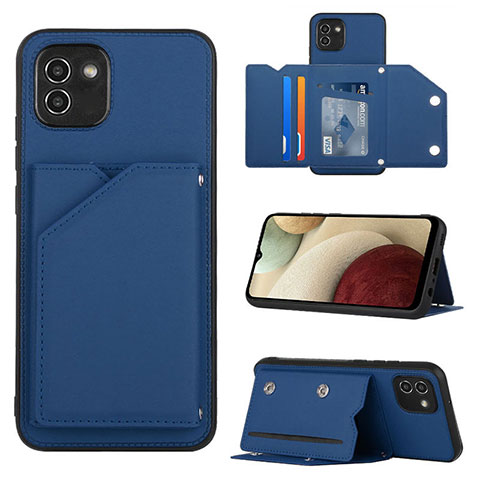 Coque Luxe Cuir Housse Etui Y04B pour Samsung Galaxy A03 Bleu