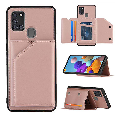 Coque Luxe Cuir Housse Etui Y04B pour Samsung Galaxy A21s Or Rose